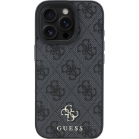 Guess Husă metalică 4G cu sigla mică cu MagSafe pentru iPhone 16 Pro - gri