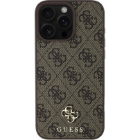 Guess Husă 4G cu sigla metalică mică cu MagSafe pentru iPhone 16 Pro Max - maro