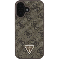 Guess Husă 4G Strass Triangle Metal Logo pentru iPhone 16 - Maro