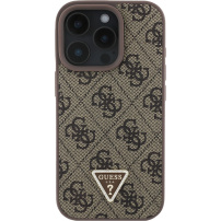 Guess Husă cu logo metal triunghi strass 4G pentru iPhone 16 Pro Max - maro