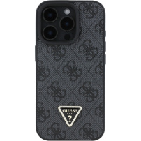 Guess Husă 4G Strass Triangle Metal Logo pentru iPhone 16 Pro Max - Gri