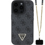 Guess Husă 4G Strass Triangle Metal Logo cu curea pentru iPhone 16 Pro - Gri