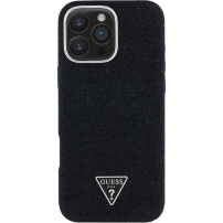 Husă Guess Denim Triangle Logo cu MagSafe pentru iPhone 16 Pro - negru