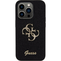 Guess Fixed Glitter 4G Metal Logo husă strălucitoare pentru iPhone 15 Pro - negru