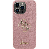 Guess Fixed Glitter 4G Metal Logo husă strălucitoare pentru iPhone 15 Pro Max - roz