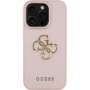 Guess Husă cu sigla metalică granulată 4G pentru iPhone 16 Pro - roz