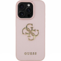 Guess Husă cu sigla metalică granulată 4G pentru iPhone 16 Pro Max - roz