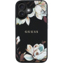 Guess Husă granulată cu model de flori de magnolie și MagSafe pentru iPhone 16 - negru