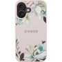 Husă Guess Grained Magnolia cu model floral și MagSafe pentru iPhone 16 - roz