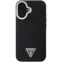 Guess Husă cu logo triunghi granulat cu MagSafe pentru iPhone 16 - negru