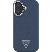 Guess Husă cu logo triunghi granulat cu MagSafe pentru iPhone 16 - Albastru închis