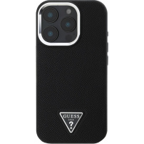 Guess Husă cu logo triunghi granulat cu MagSafe pentru iPhone 16 Pro - negru