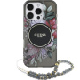 Husă Guess IML Flowers Pearl Strap cu șnur și MagSafe pentru iPhone 16 Pro Max - gri
