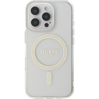 Guess Husă IML Glitter Ring cu MagSafe pentru iPhone 16 Pro - Transparent