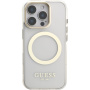Husă Guess IML Gold Outline cu suport rabatabil și MagSafe pentru iPhone 16 Pro - transparent