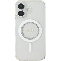 Guess Husă inel IML cu strasuri cu MagSafe pentru iPhone 16 - Transparent