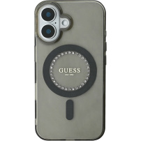 Guess Husă inel IML cu strasuri cu MagSafe pentru iPhone 16 - gri