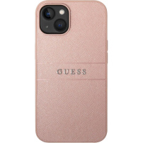Guess Leather Saffiano husă pentru iPhone 14 Plus - roz-auriu