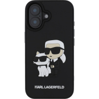 Karl Lagerfeld Husă 3D din cauciuc Karl și Choupette pentru iPhone 16 - neagră