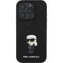 Karl Lagerfeld Husă fixă Glitter Metal Ikonik cu sclipici pentru iPhone 16 Pro - neagră