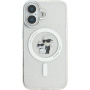 Karl Lagerfeld Husă cu sclipici IML Karl și Choupette cu MagSafe pentru iPhone 16 - argintiu
