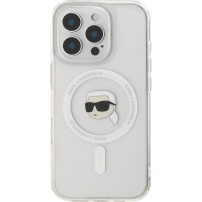 Karl Lagerfeld Husă cadru metalic IML Karl Head cu MagSafe pentru iPhone 16 Pro Max - Transparent