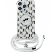Karl Lagerfeld Husă IML Monogram K&CH Heads cu șnur și MagSafe pentru iPhone 16 Pro Max - Transparentă