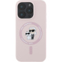 Karl Lagerfeld Husă din silicon Karl și Choupette cu MagSafe pentru iPhone 16 Pro - roz