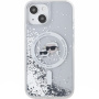 Karl Lagerfeld Husă cu sclipici lichide Karl și capete Choupette cu MagSafe pentru iPhone 15 - argintiu