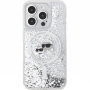 Karl Lagerfeld Husă pentru capete Karl și Choupette cu sclipici lichide cu MagSafe pentru iPhone 15 Pro - argintiu