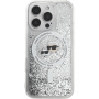 Karl Lagerfeld Husă pentru capete Karl cu sclipici lichide și Choupette cu MagSafe pentru iPhone 16 Pro Max - argintiu