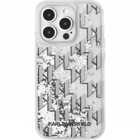 Karl Lagerfeld Husă cu monogramă cu sclipici lichid pentru iPhone 14 Pro Max - argintiu
