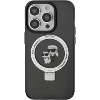 Husă cu suport rabatabil ?i MagSafe Karl Lagerfeld Ringstand Karl and Choupette cu suport rabatabil pentru iPhone 15 Pro Max - negru