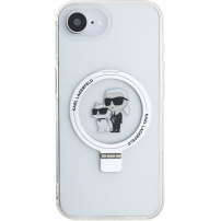 Karl Lagerfeld Ringstand Karl and Choupette husă cu suport pliabil și MagSafe pentru iPhone 16e / 17e - transparentă
