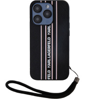 Karl Lagerfeld Husă Saffiano Athleisure Stripe cu curea pentru iPhone 15 Pro - Negru