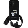 Karl Lagerfeld Husă Saffiano Crossbody Karl și Choupette cu curea reglabilă pentru iPhone 16 - Negru