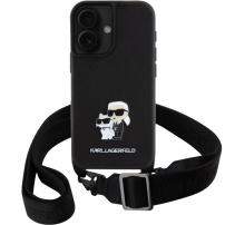 Karl Lagerfeld Husă Saffiano Crossbody Metal Karl și Choupette cu curea reglabilă pentru iPhone 16 - Negru