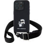 Karl Lagerfeld Husă Saffiano Crossbody Metal Karl și Choupette cu curea reglabilă pentru iPhone 16 Pro - Negru
