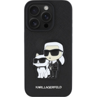 Karl Lagerfeld Husa Saffiano Karl and Choupette pentru iPhone 15 Pro Max - neagra