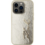 Karl Lagerfeld Husă metalică Wrinkled Signature Logo pentru iPhone 15 Pro - auriu