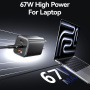 USAMS CC265 GaN adaptor de încărcare rapidă cu porturi 2x USB-C / USB-A - 67W - negru
