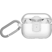 UNIQ Glase Pro Lock husă transparentă cu sistem de închidere și carabină pentru AirPods Pro 3 - transparent