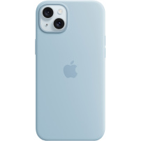 Husă originală Apple din silicon cu MagSafe pentru iPhone 15 Plus - albastru deschis