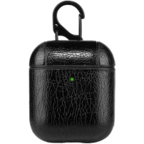 Husă din piele PU cu carabină pentru AirPods 1 / 2 - negru
