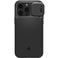 Spigen Optik Armor MagFit husă durabilă cu capac glisant pentru cameră foto și MagSafe pentru iPhone 15 Pro Max - negru