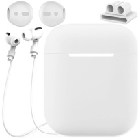 Set practic pentru AirPods 1 / 2: cablu anti-pierdere + carcasă din silicon + cataramă cu mâner + huse pentru căști - alb