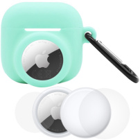 Set 3în1 husă din silicon și folie de protecție față și spate pentru AirPods 4 / 5 / AirTag 1 / 2 - mentă