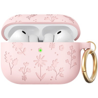 AhaStyle husă din silicon cu model floral pentru AirPods Pro 3 - roz