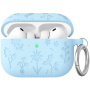 AhaStyle husă din silicon cu model floral pentru AirPods Pro 3 - albastră