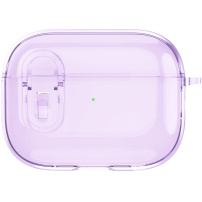 Husă transparentă cu închidere și carabină pentru AirPods Pro - violet